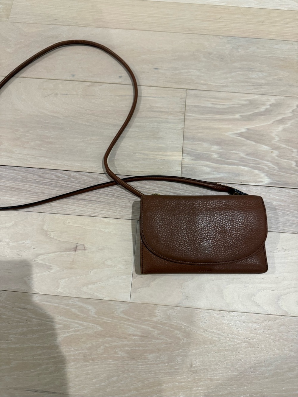 Fossil Brown Pebbled Leather Crossbody Bag